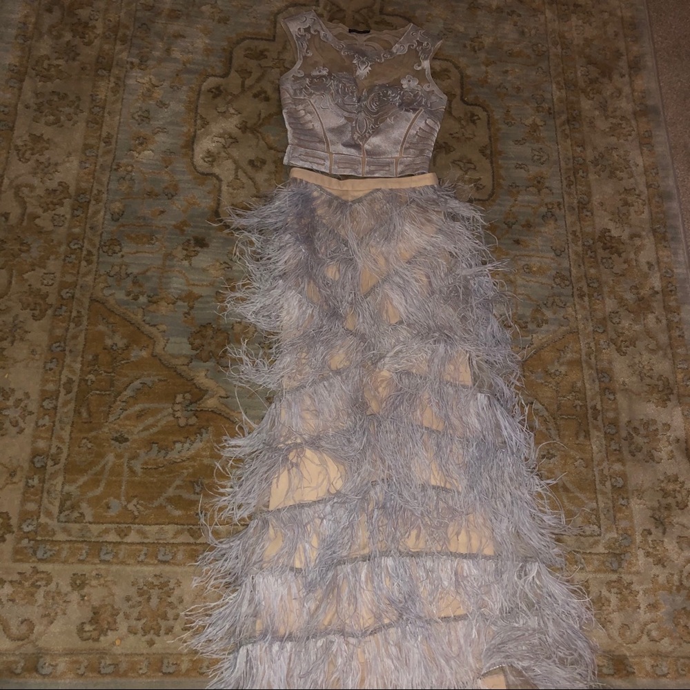 Alberto Makali Two Piece Feather Skirt Set